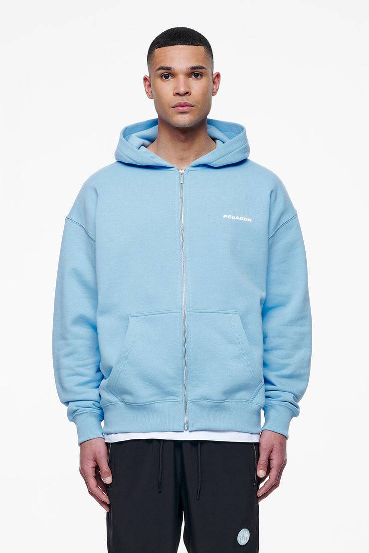 Pegador Colne Logo Oversized Sweat Jacket Vintage Washed Riviera Blue