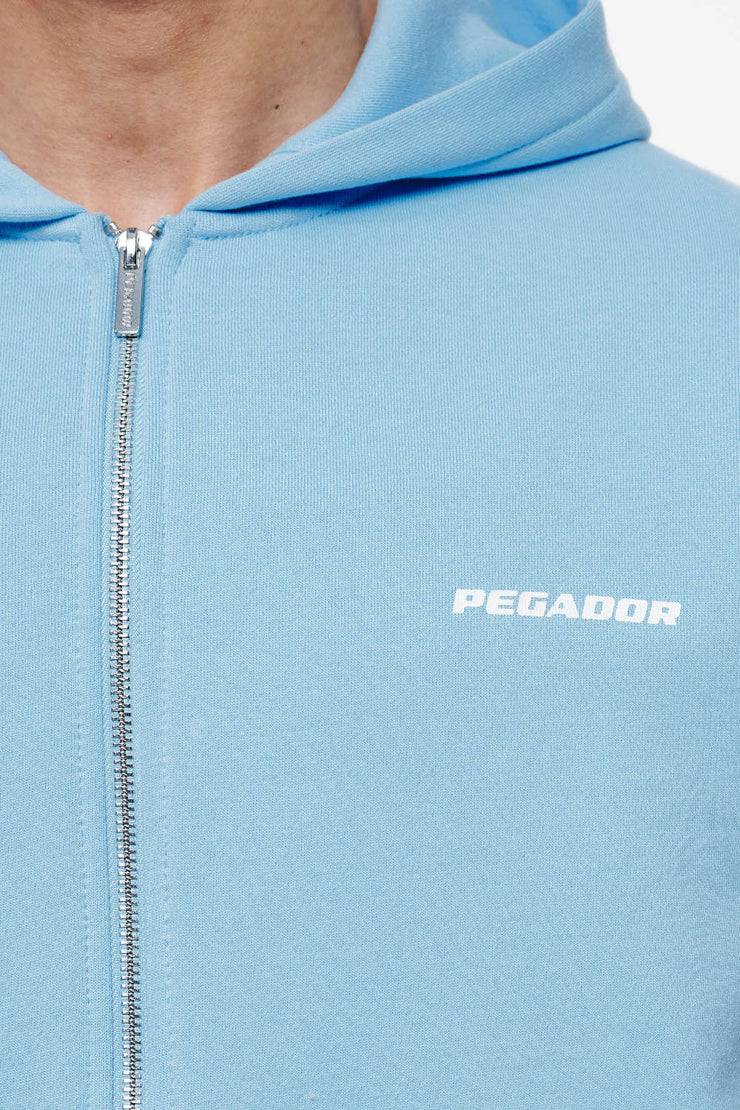 Pegador Colne Logo Oversized Sweat Jacket Vintage Washed Riviera Blue