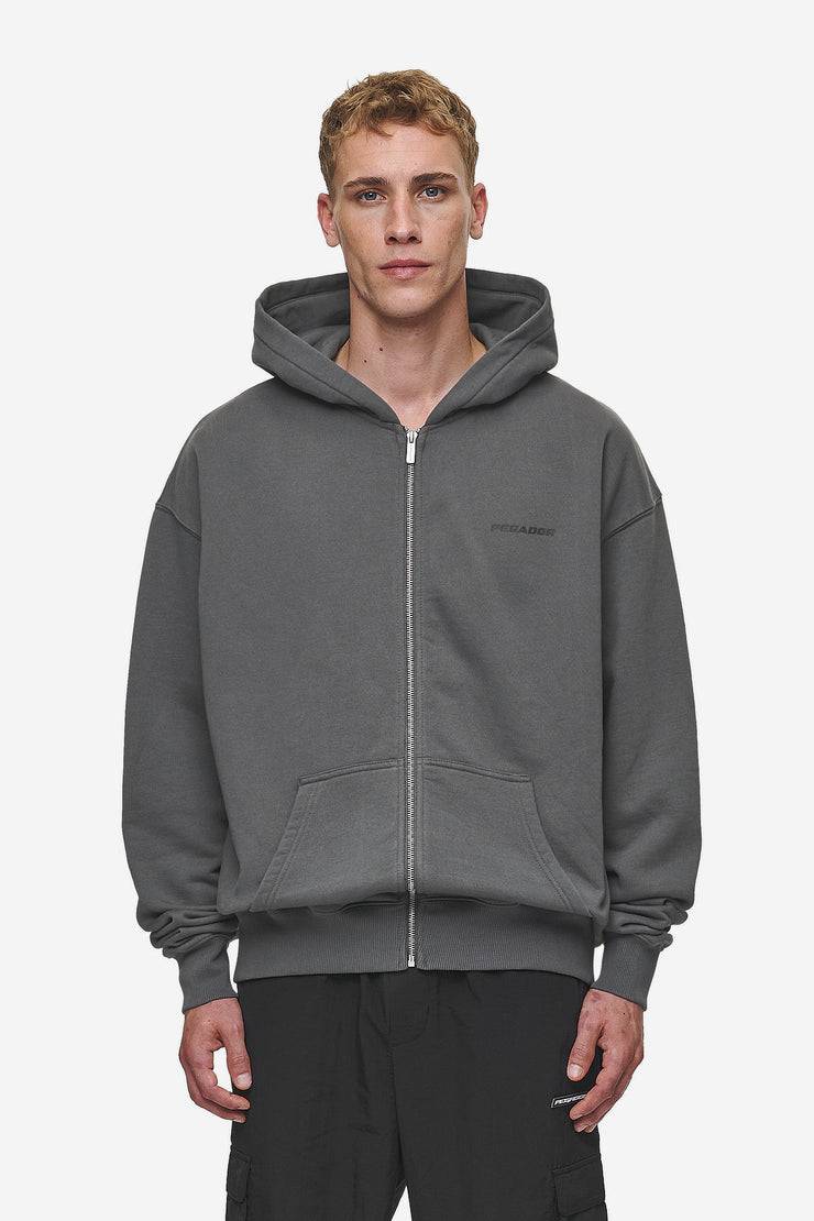 Pegador Colne Logo Oversized Sweat Jacket Washed Anthracite Black
