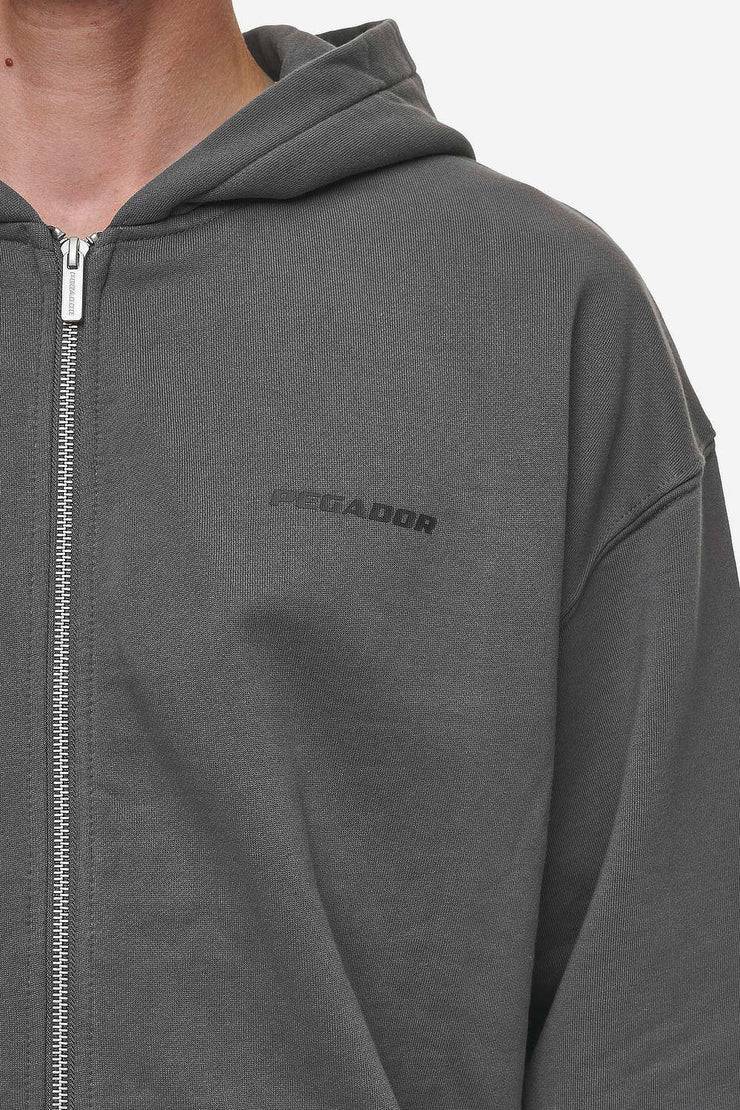 Pegador Colne Logo Oversized Sweat Jacket Washed Anthracite Black