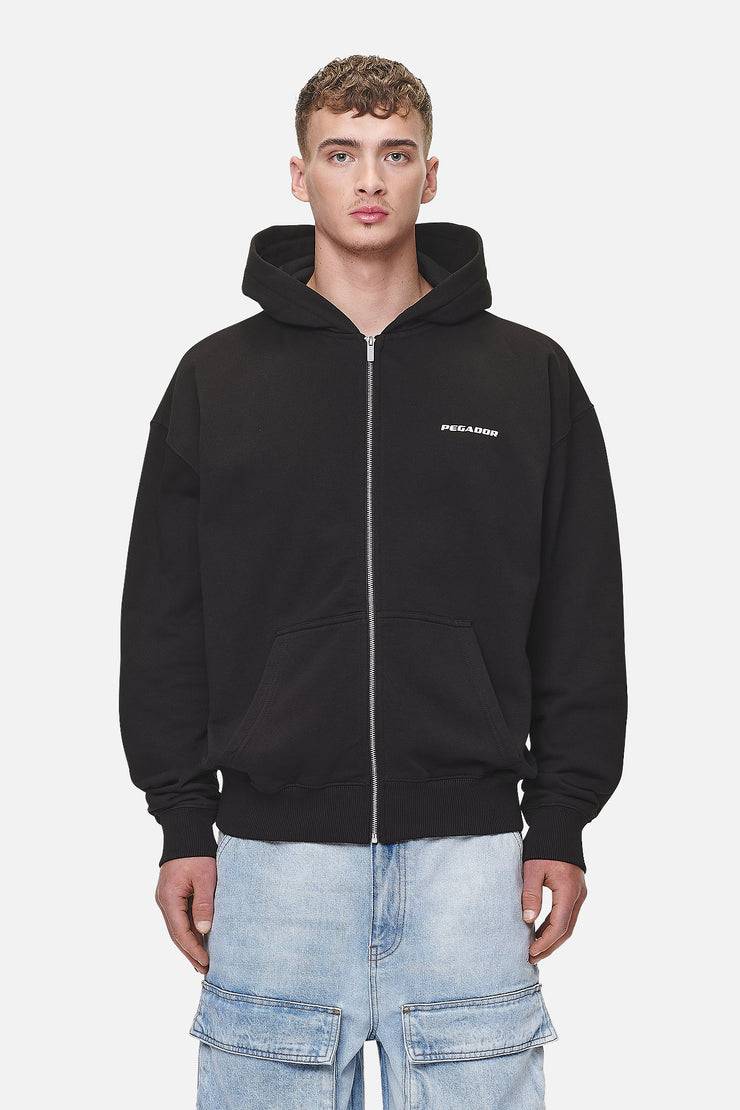 Pegador Colne Logo Oversized Sweat Jacket Washed Black