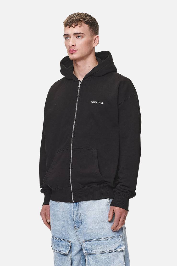Pegador Colne Logo Oversized Sweat Jacket Washed Black