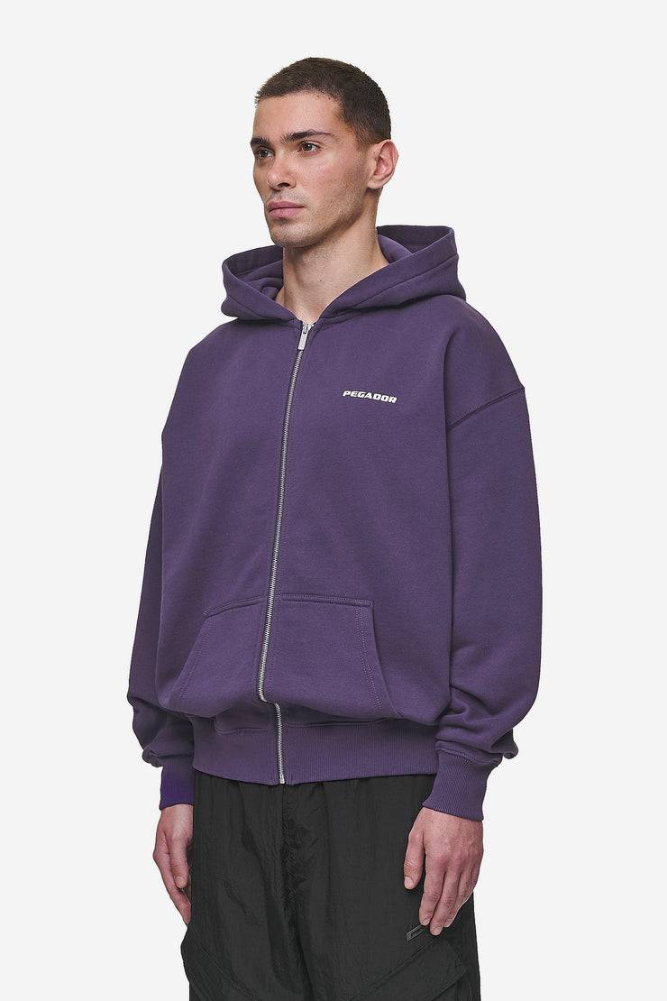 Pegador Colne Logo Oversized Sweat Jacket Washed Deep Purple White