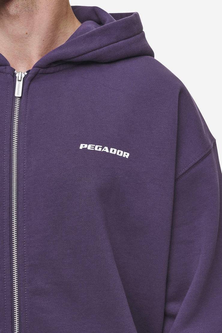 Pegador Colne Logo Oversized Sweat Jacket Washed Deep Purple White