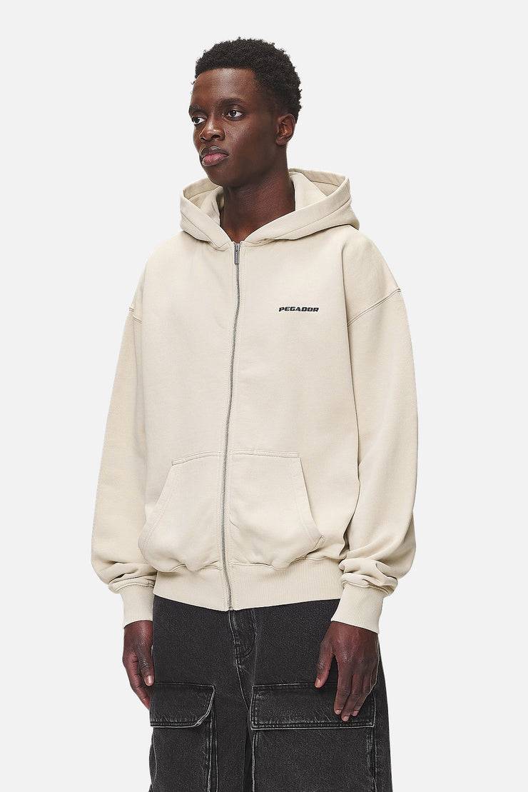 Pegador Colne Logo Oversized Sweat Jacket Washed Desert Sand