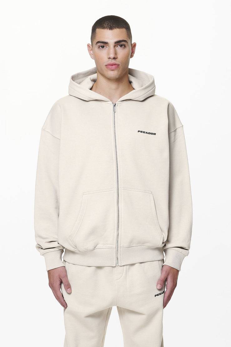 Pegador Colne Logo Oversized Sweat Jacket Washed Dust Cream