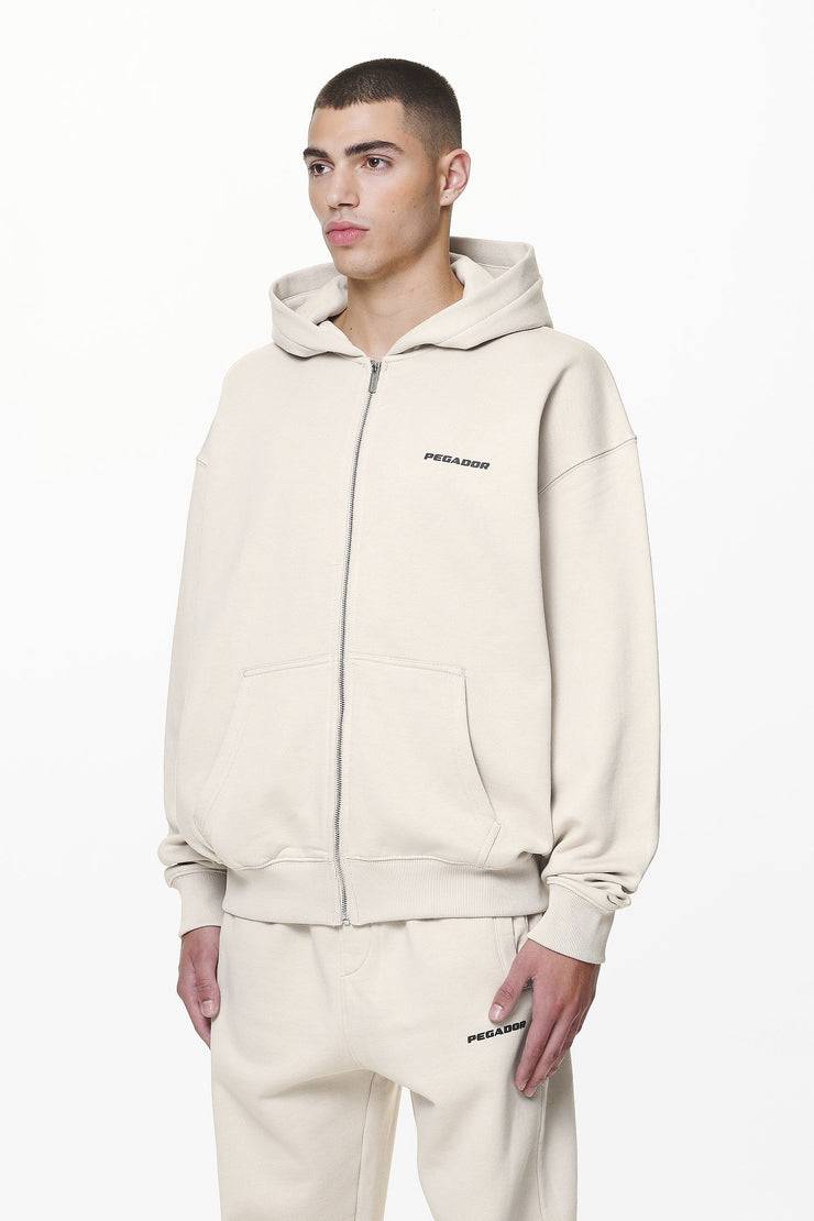 Pegador Colne Logo Oversized Sweat Jacket Washed Dust Cream