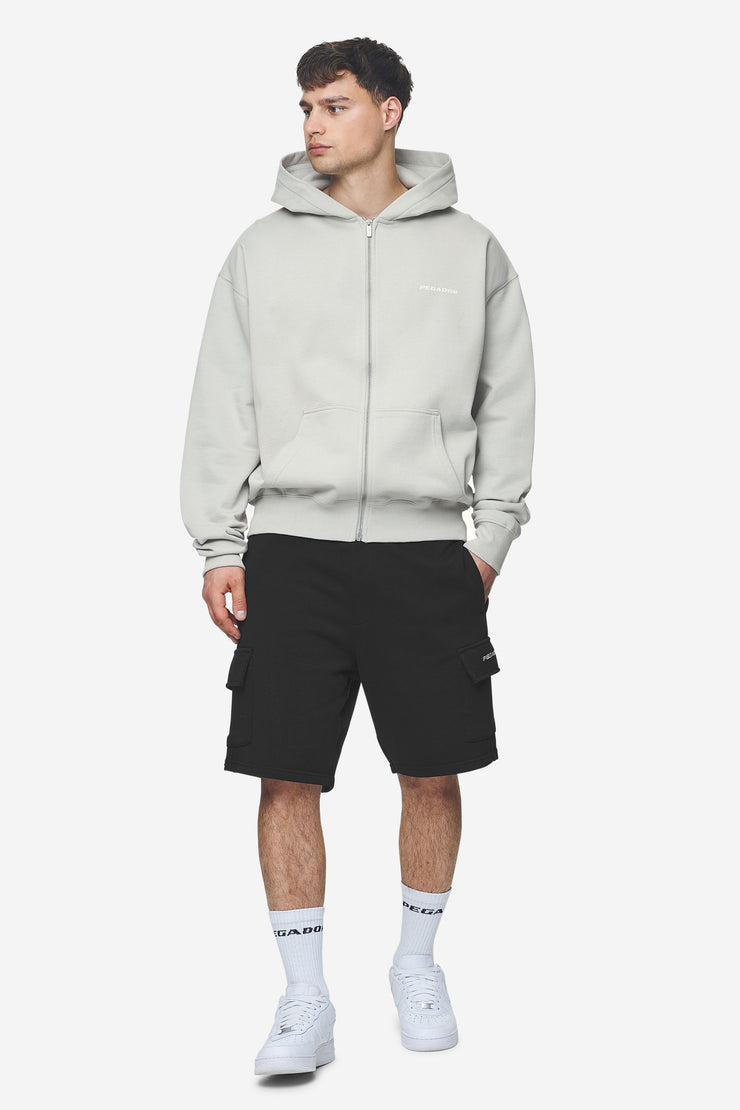 Pegador Colne Logo Oversized Sweat Jacket Washed Pearl Grey Salty Cream