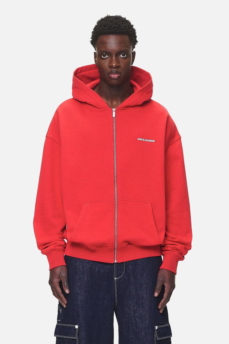 Pegador Colne Logo Oversized Sweat Jacket Washed Red