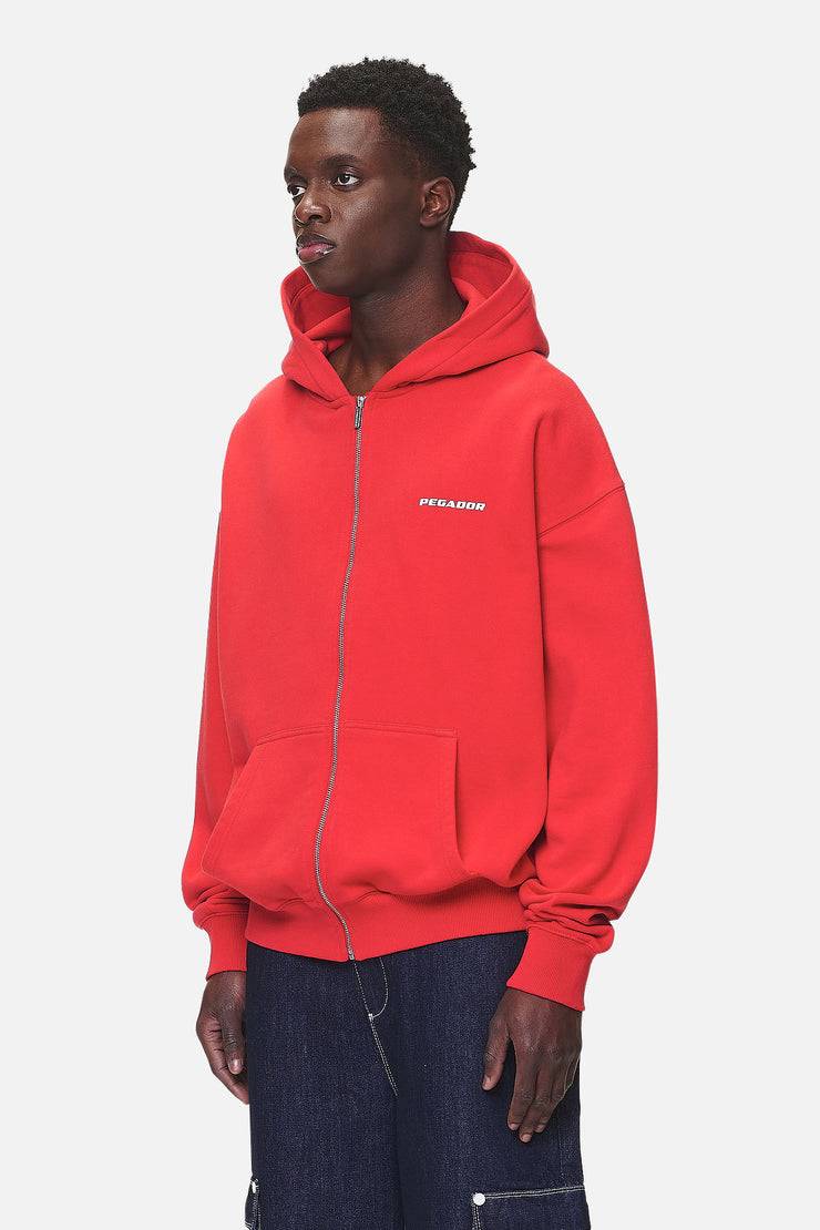 Pegador Colne Logo Oversized Sweat Jacket Washed Red