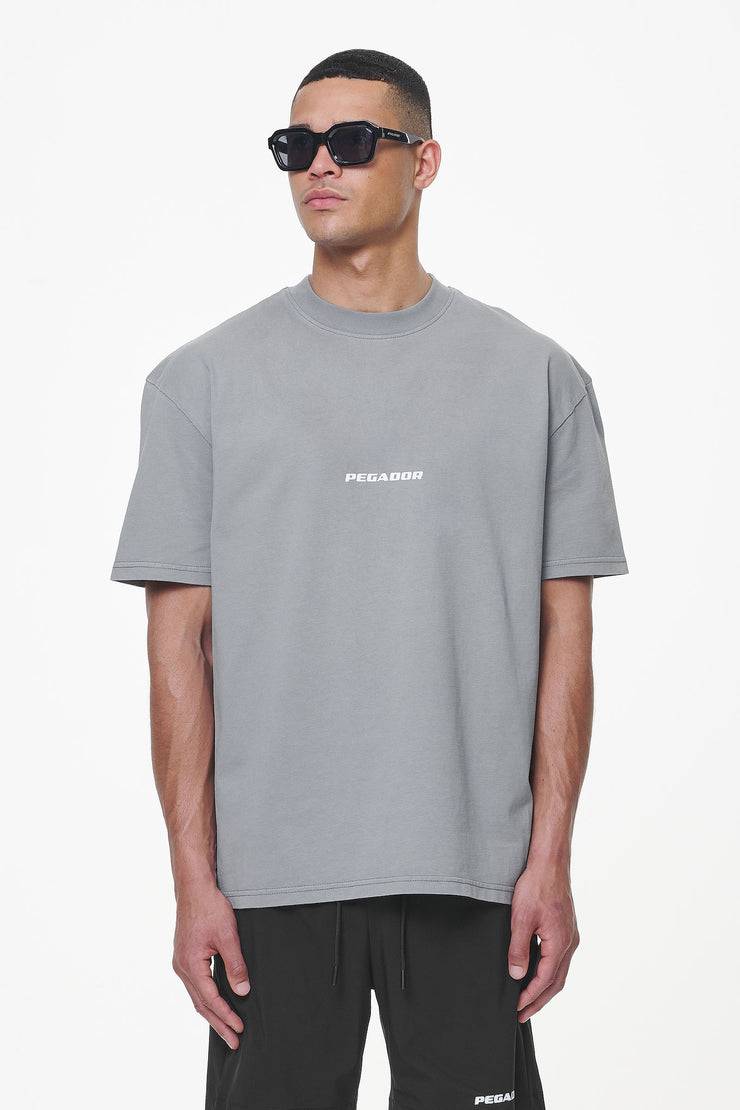 Pegador Colne Logo Oversized Tee Heavy Washed Cool Grey