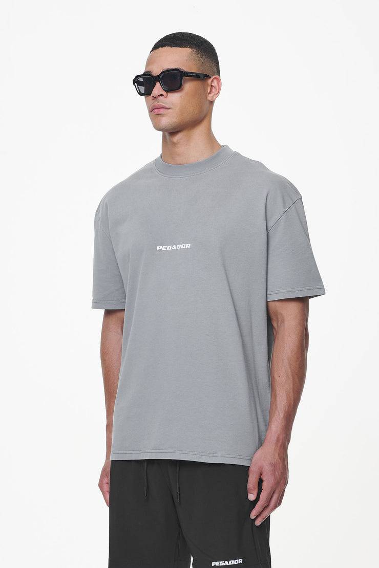 Pegador Colne Logo Oversized Tee Heavy Washed Cool Grey