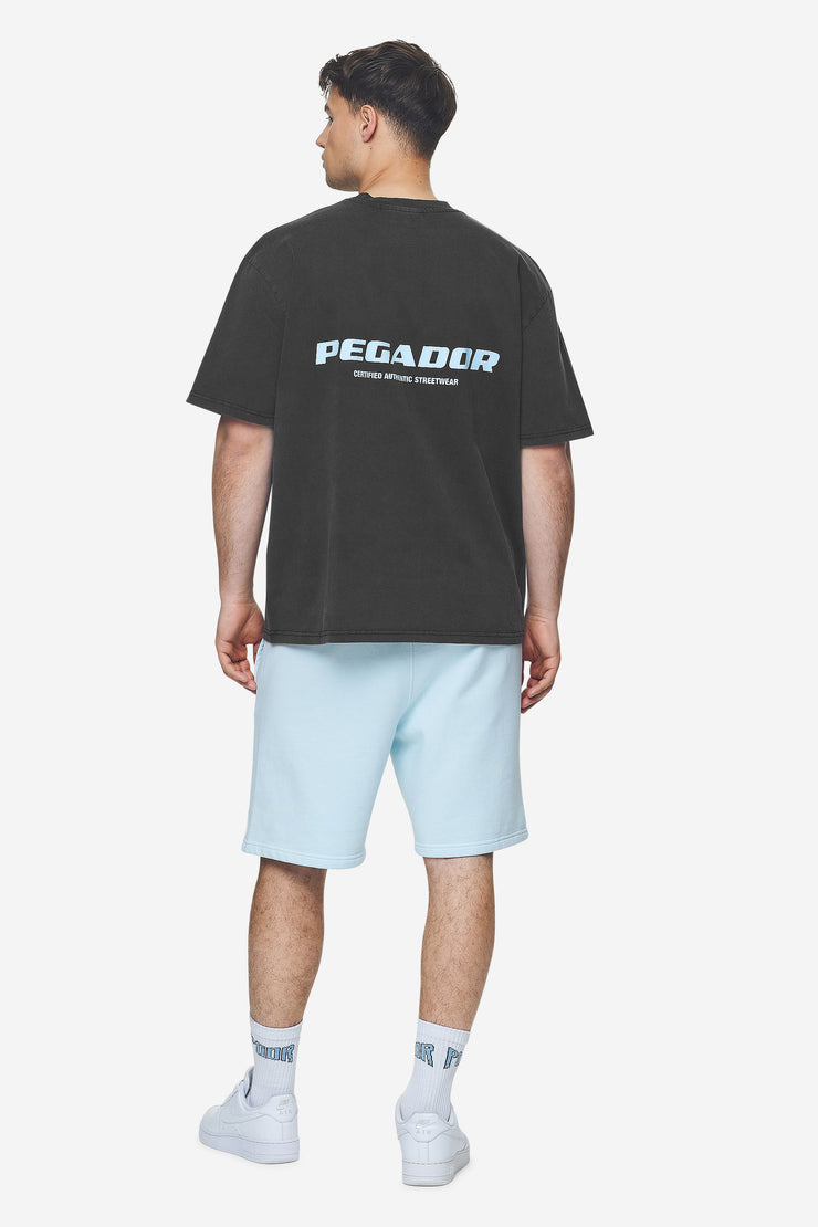 Pegador Colne Logo Oversized Tee Vintage Black Baby Blue