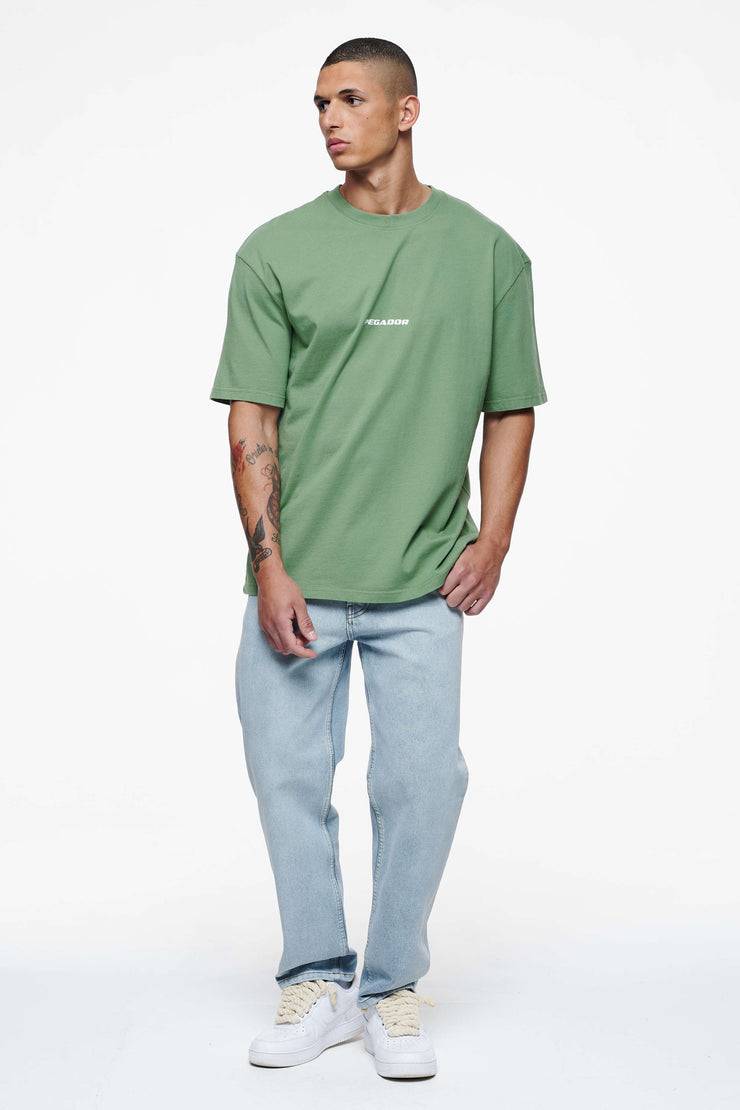 Pegador Colne Logo Oversized Tee Vintage Washed Cypress Green