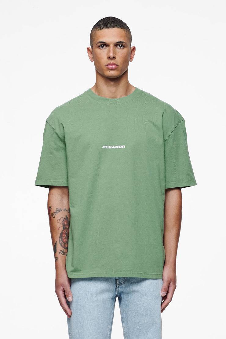 Pegador Colne Logo Oversized Tee Vintage Washed Cypress Green