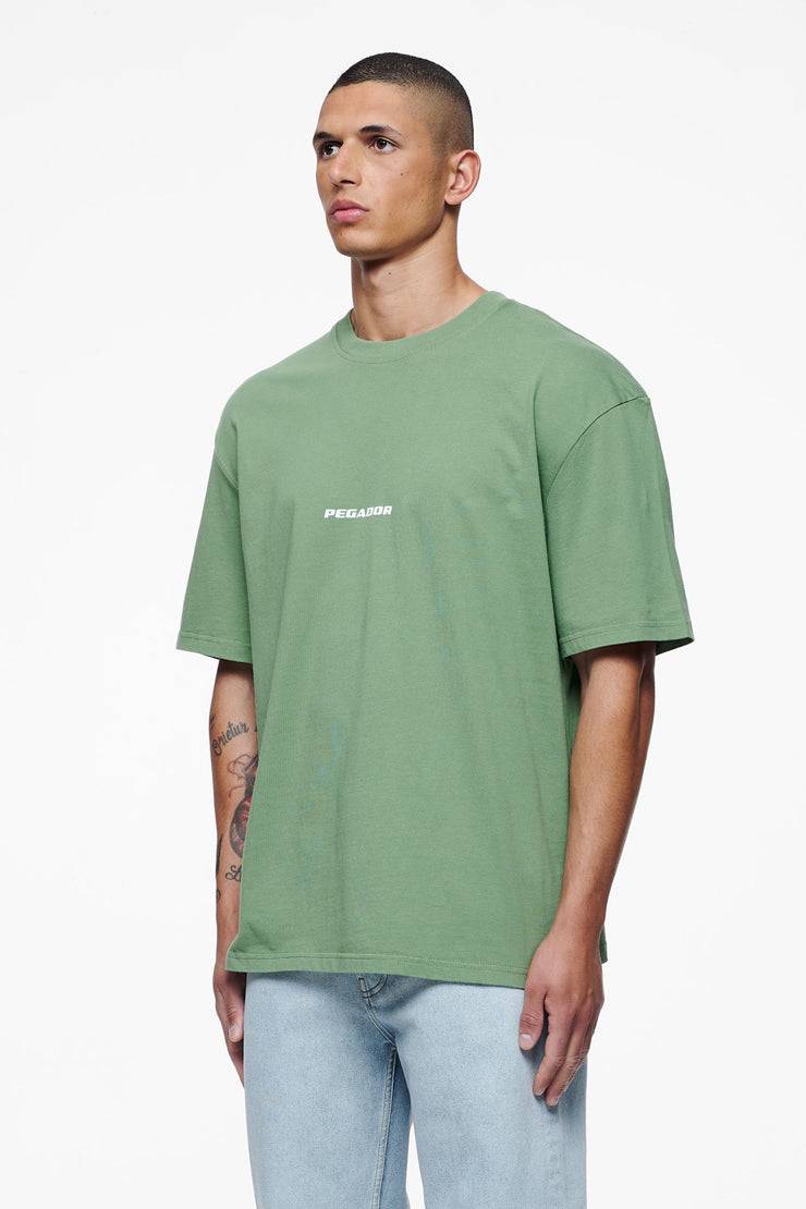 Pegador Colne Logo Oversized Tee Vintage Washed Cypress Green