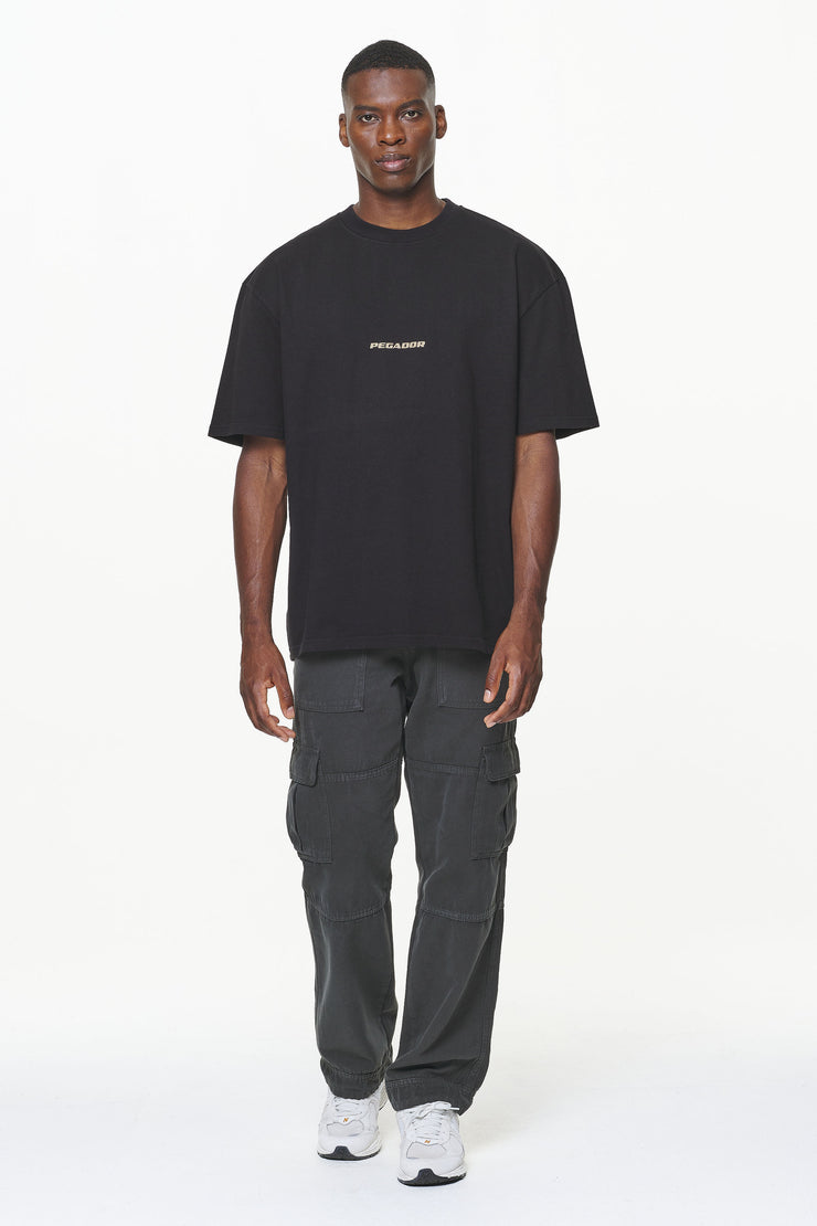 Pegador Colne Logo Oversized Tee Vintage Washed Onyx Black Gum