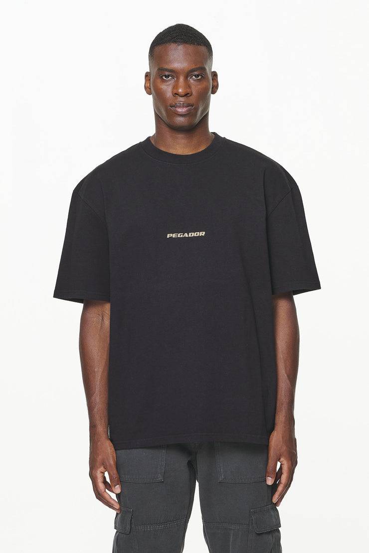 Pegador Colne Logo Oversized Tee Vintage Washed Onyx Black Gum