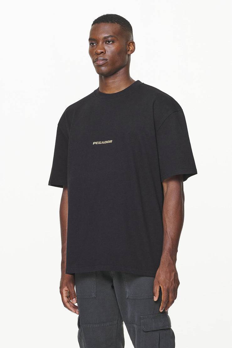 Pegador Colne Logo Oversized Tee Vintage Washed Onyx Black Gum