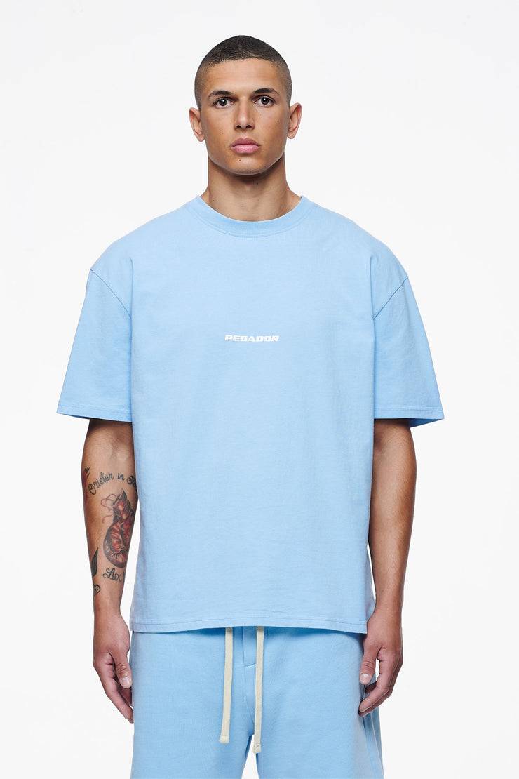 Pegador Colne Logo Oversized Tee Vintage Washed Riviera Blue