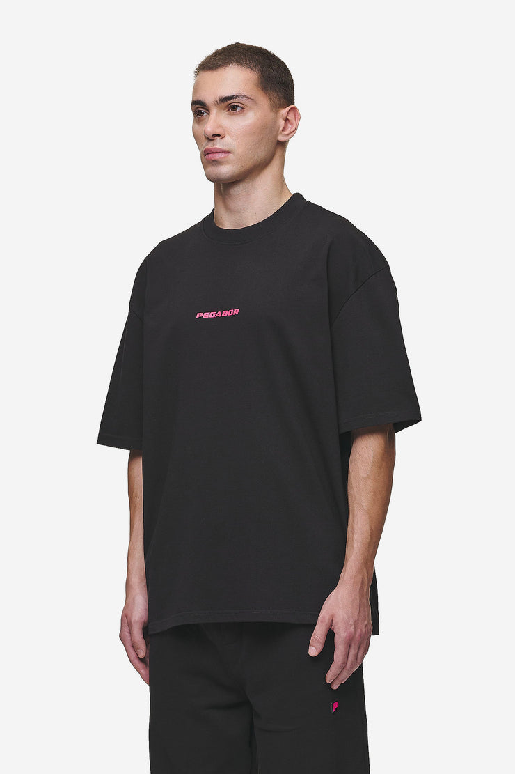 Pegador Colne Logo Oversized Tee Washed Black Virtual Pink