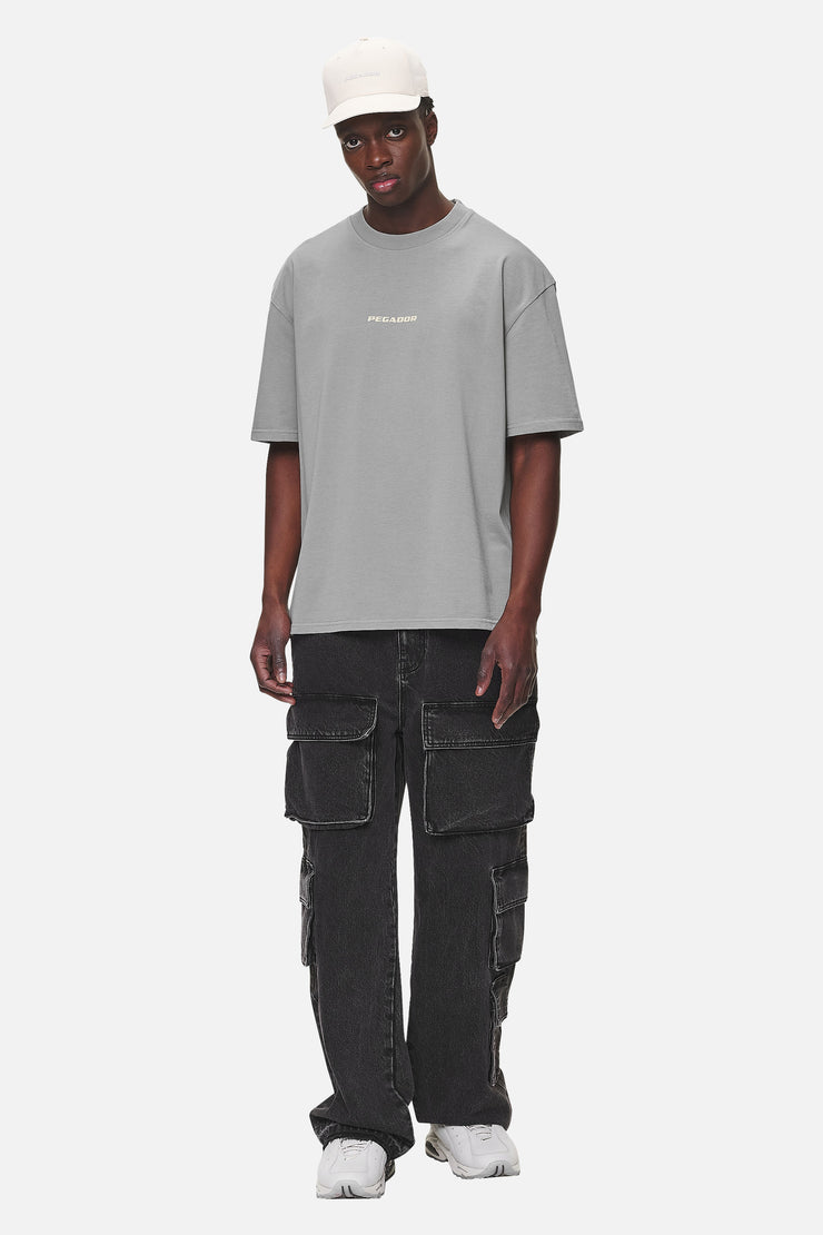 Pegador Colne Logo Oversized Tee Washed Cool Grey Desert Sand