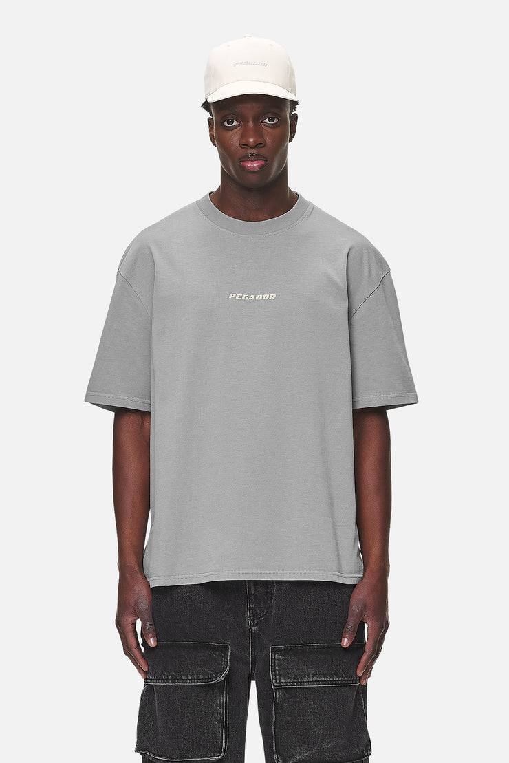 Pegador Colne Logo Oversized Tee Washed Cool Grey Desert Sand