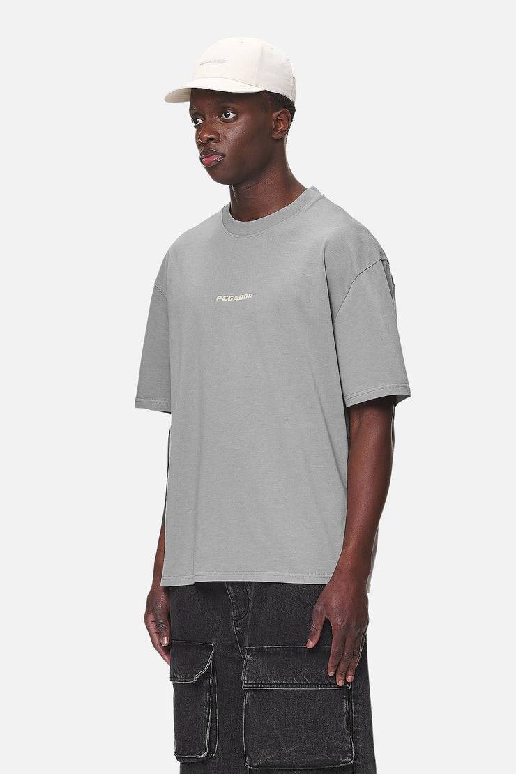 Pegador Colne Logo Oversized Tee Washed Cool Grey Desert Sand