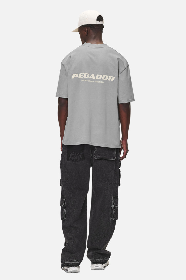 Pegador Colne Logo Oversized Tee Washed Cool Grey Desert Sand