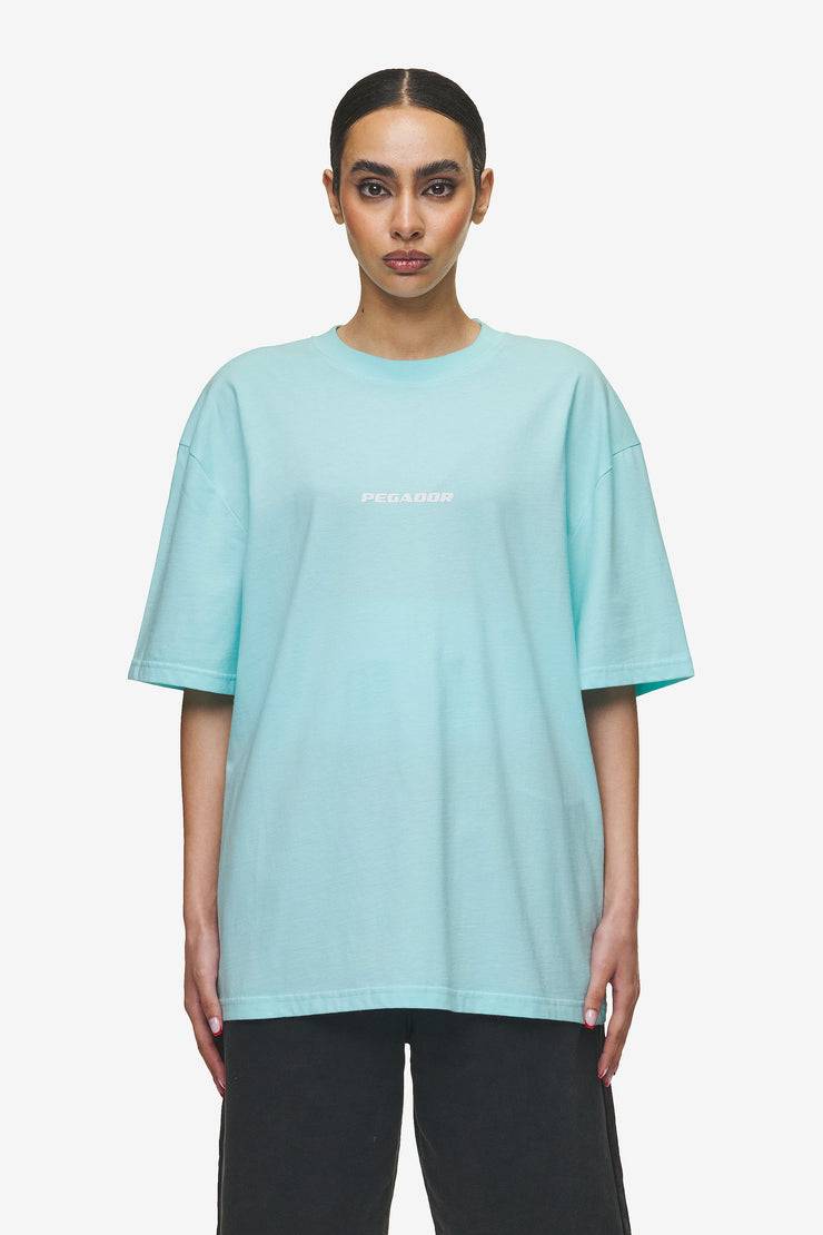 Pegador Colne Logo Oversized Tee Washed Sky Blue White