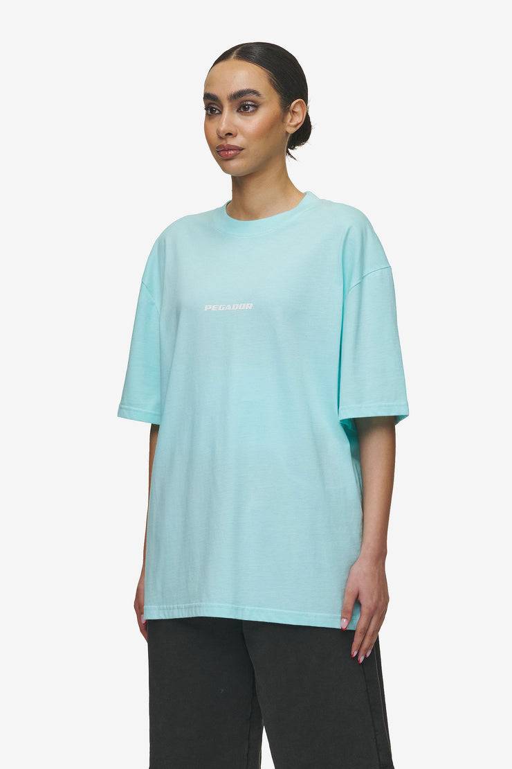 Pegador Colne Logo Oversized Tee Washed Sky Blue White