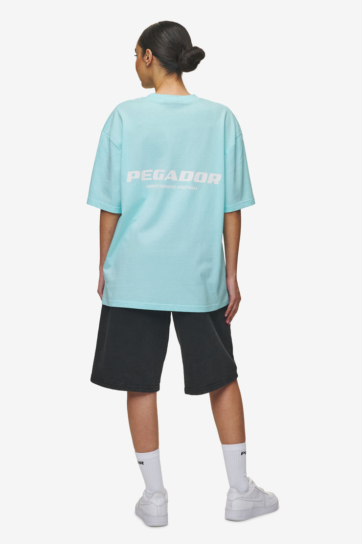 Pegador Colne Logo Oversized Tee Washed Sky Blue White