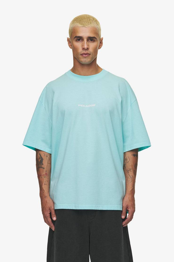 Pegador Colne Logo Oversized Tee Washed Sky Blue White
