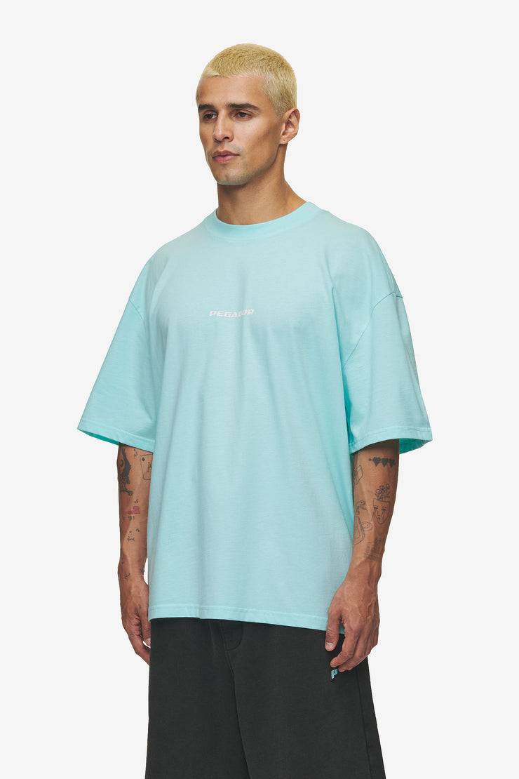 Pegador Colne Logo Oversized Tee Washed Sky Blue White
