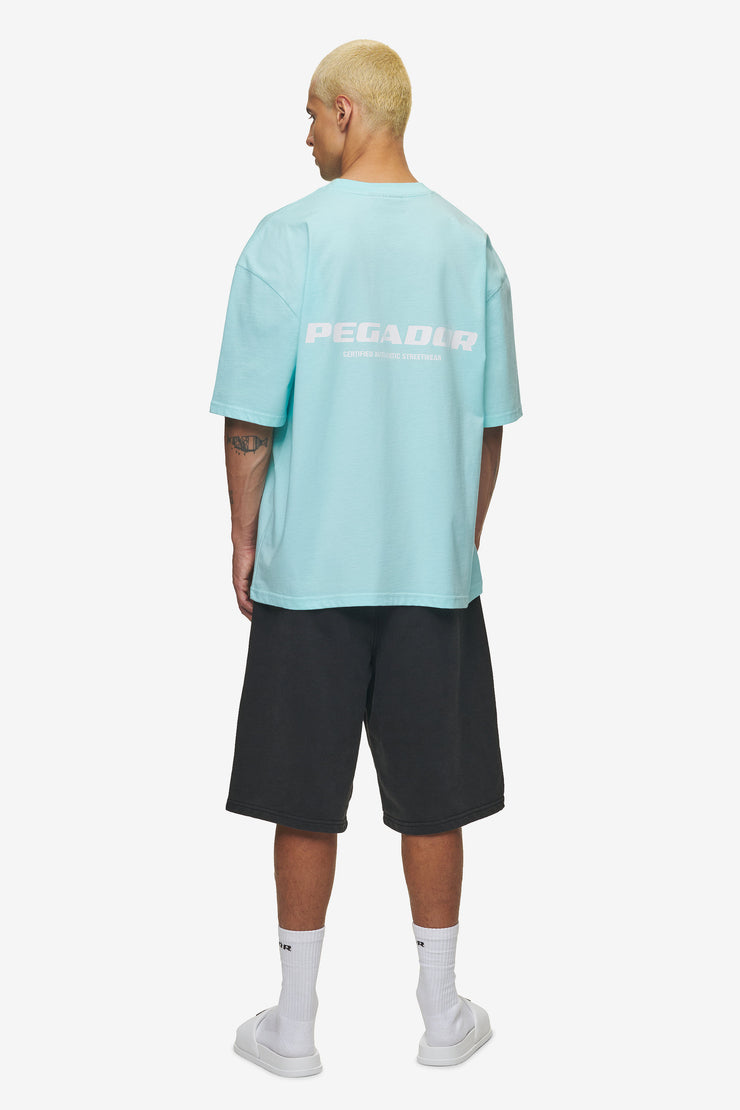 Pegador Colne Logo Oversized Tee Washed Sky Blue White