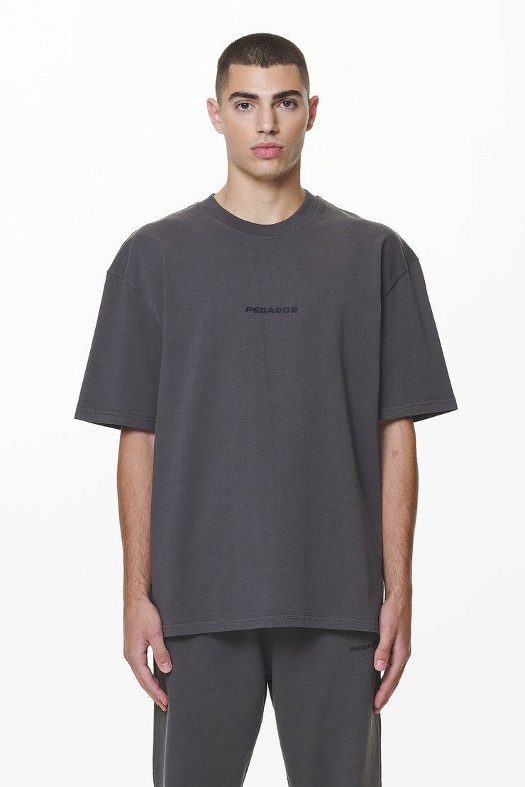 Pegador Colne Logo Oversized Tee Washed Volcano Grey