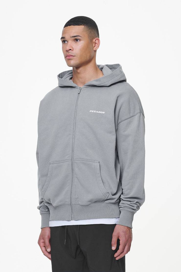 Pegador Colne Terry Logo Oversized Sweat Jacket Heavy Washed Cool Grey