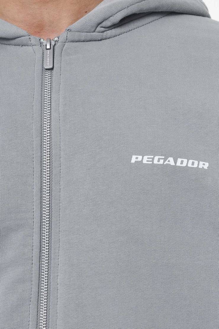 Pegador Colne Terry Logo Oversized Sweat Jacket Heavy Washed Cool Grey