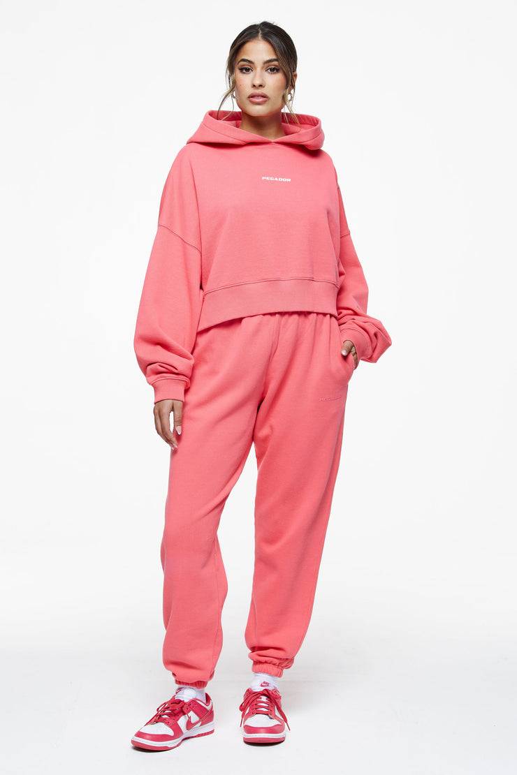 Pegador Culla Logo Oversized Cropped Hoodie Vintage Washed Strawberry