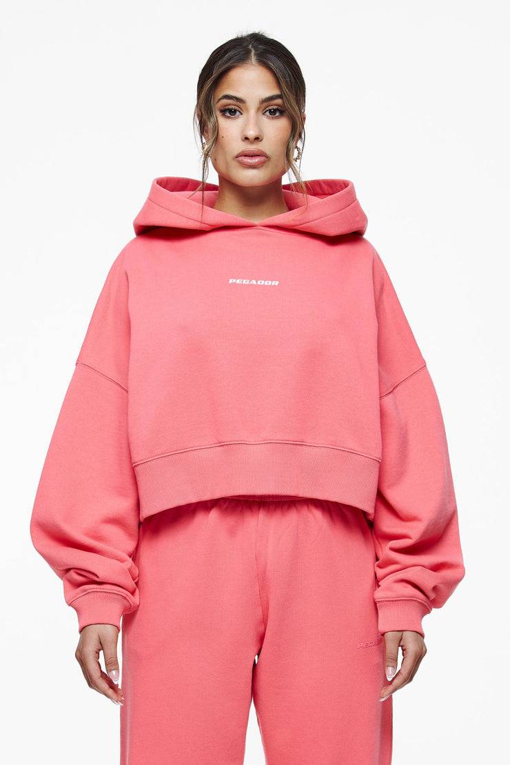 Pegador Culla Logo Oversized Cropped Hoodie Vintage Washed Strawberry