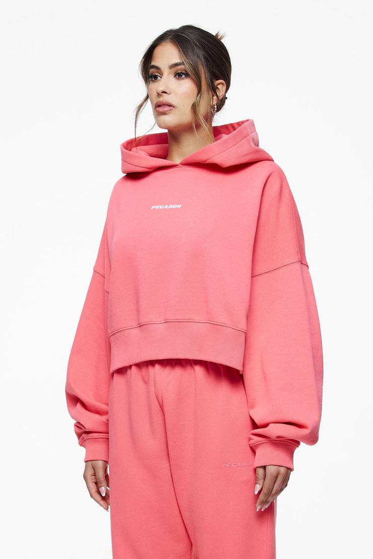 Pegador Culla Logo Oversized Cropped Hoodie Vintage Washed Strawberry