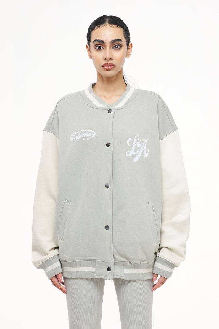 Pegador Dale Oversized Varsity Jacket Vintage Washed Quiet Gray Angels Cream