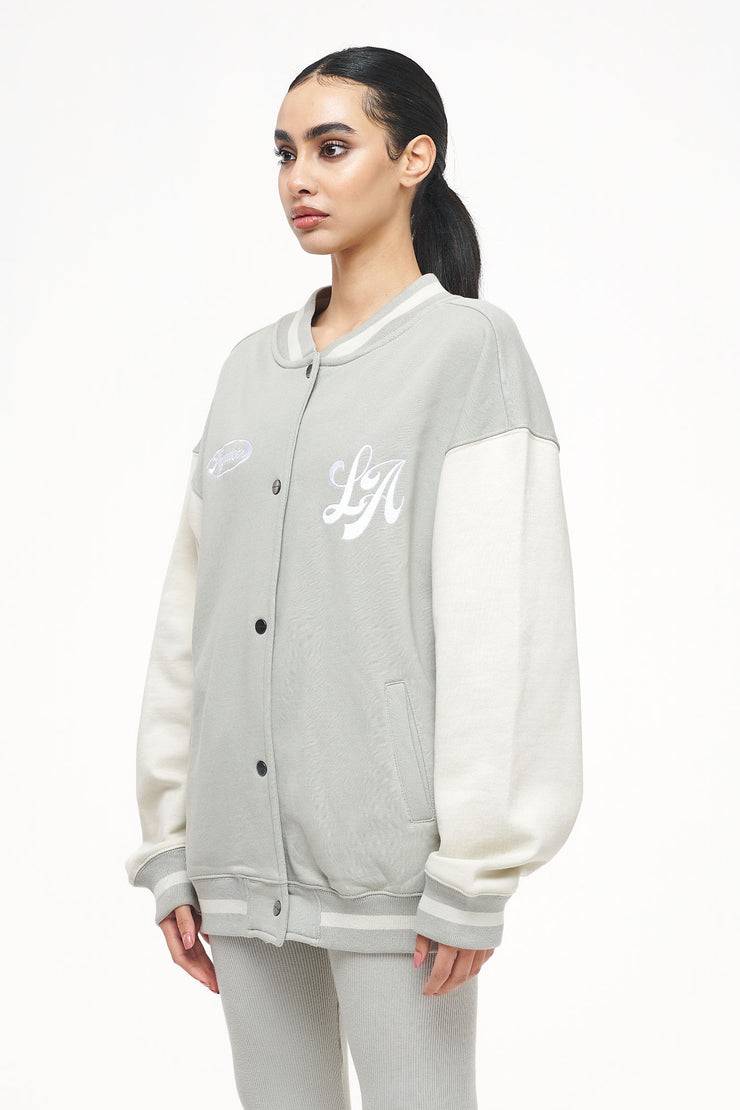 Pegador Dale Oversized Varsity Jacket Vintage Washed Quiet Gray Angels Cream