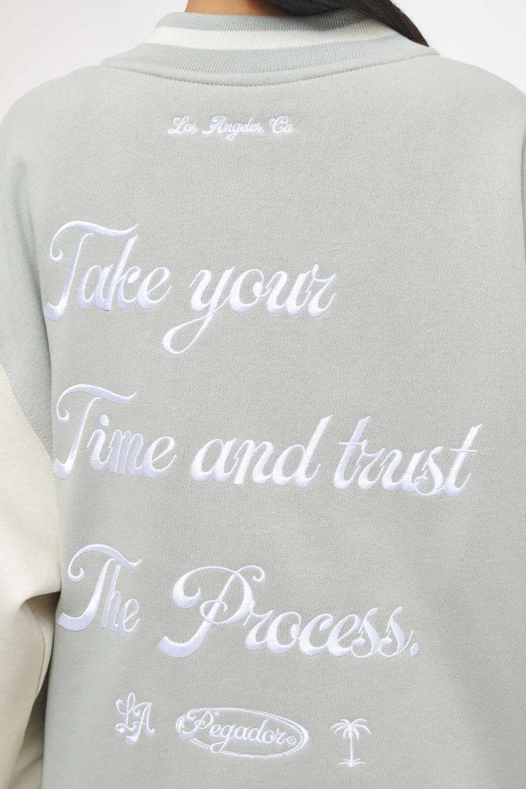 Pegador Dale Oversized Varsity Jacket Vintage Washed Quiet Gray Angels Cream