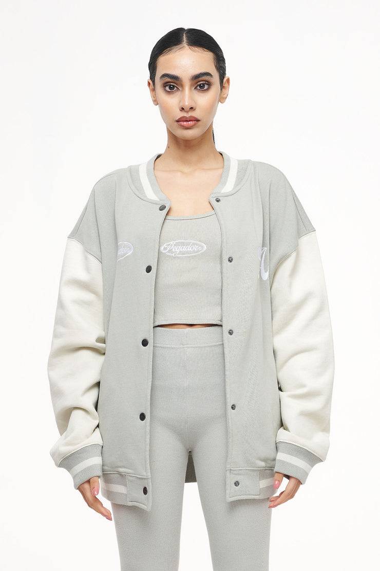 Pegador Dale Oversized Varsity Jacket Vintage Washed Quiet Gray Angels Cream