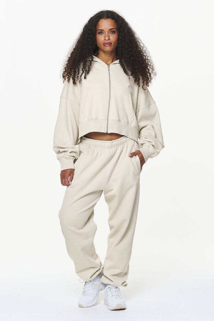 Pegador Dorset Cropped Zip Hoodie Vintage Washed Bone White