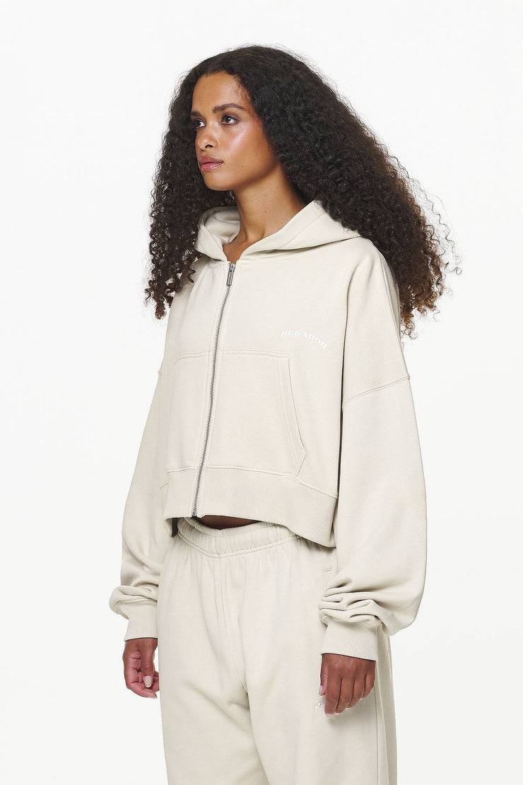 Pegador Dorset Cropped Zip Hoodie Vintage Washed Bone White