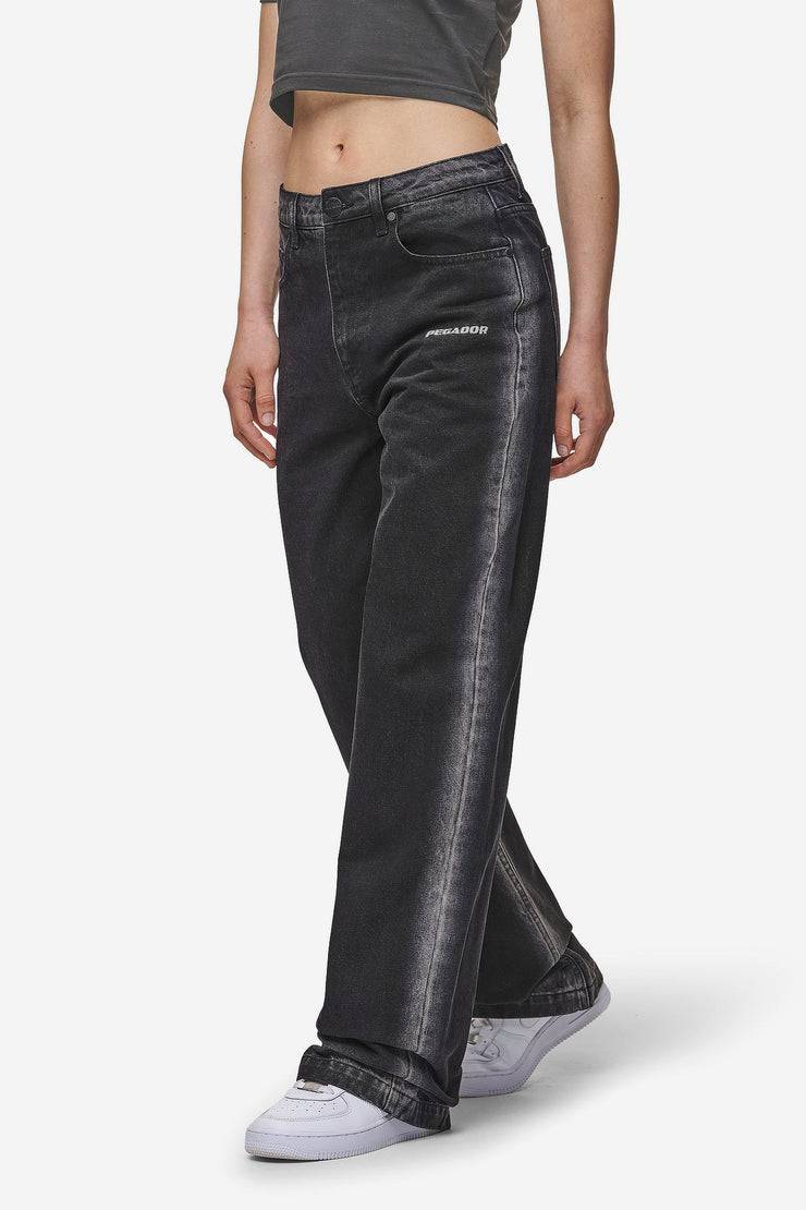 Pegador Gina Sprayed Wide Leg Jeans Washed Black White