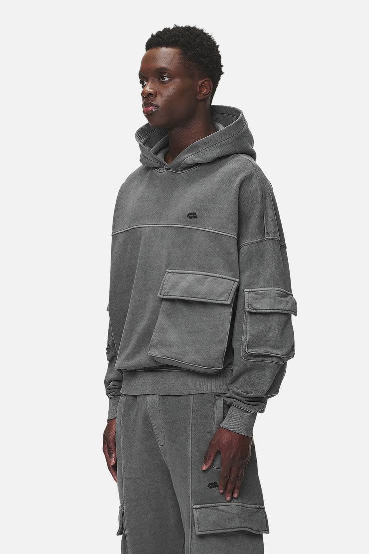 Pegador Harvey Terry Cargo Boxy Hoodie Vintage Grey