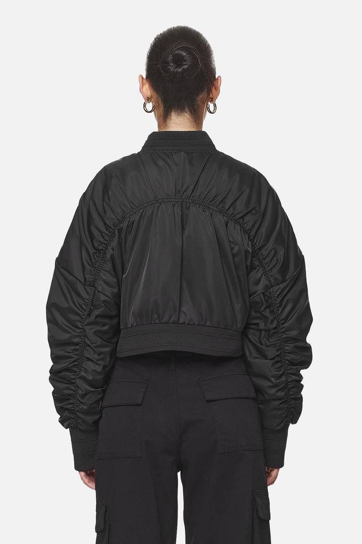 Pegador Laura Cropped Ruffed Oversized Jacket Black